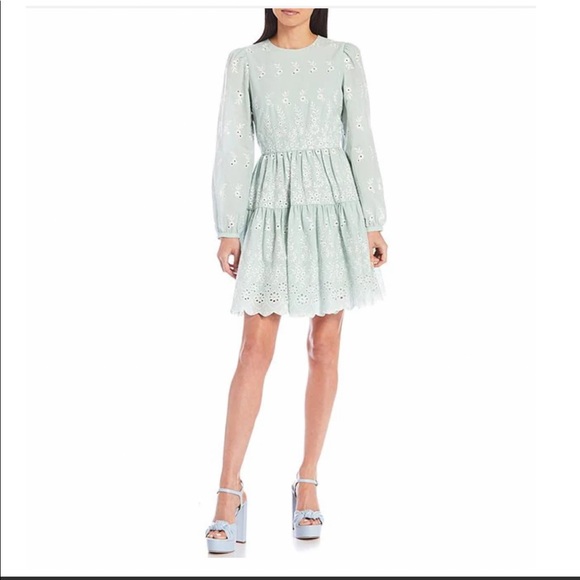 NWT Antonio Melani x Born on Fifth Flora Crew Neck Long Blouson Sleeve Eyelet - Picture 3 of 7